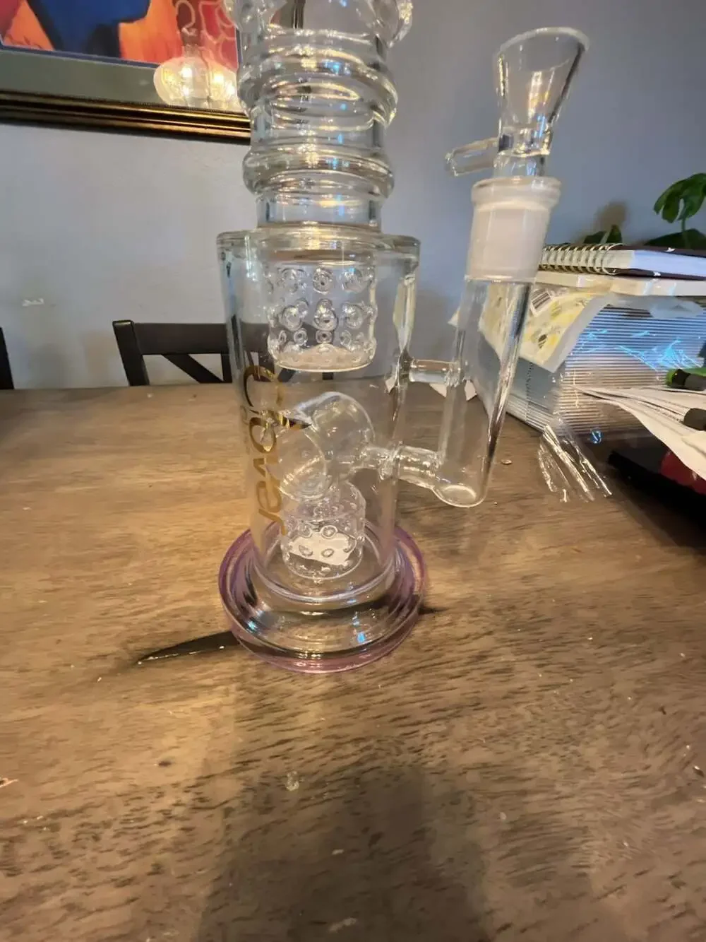 Clover Glass Double Percolator Water Piece with Purple Accent
